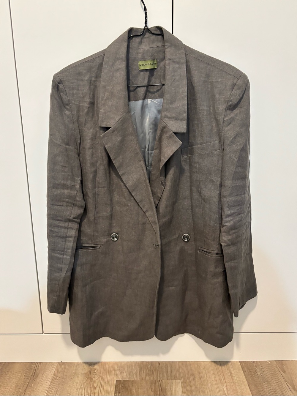 Linen Grey Double-Breasted Women's Blazer Jacket